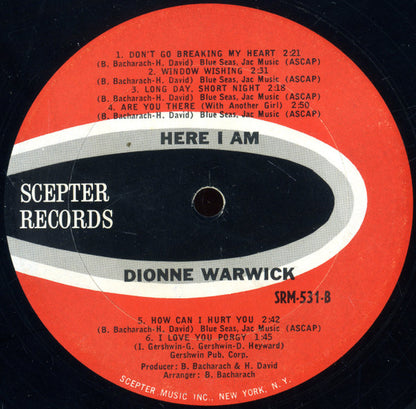 Dionne Warwick : Here I Am (LP, Album, Mono)