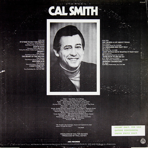 Cal Smith : It's Time To Pay The Fiddler (LP, Album, Glo)