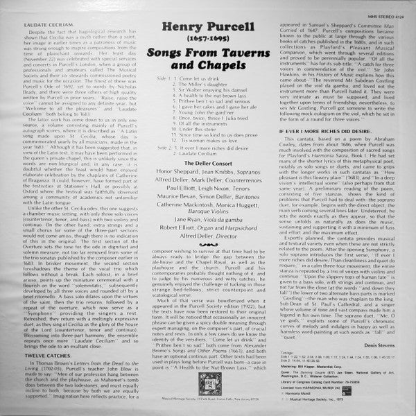 Deller Consort Directed By Alfred Deller : Henry Purcell: Songs From Taverns And Chapels (LP, RE)