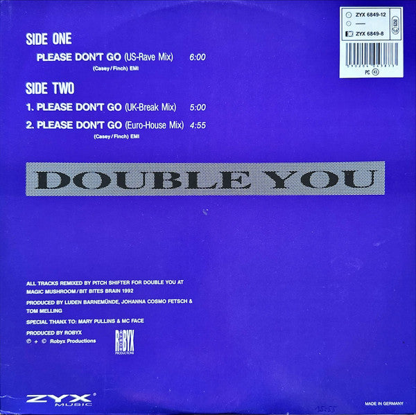 Double You feat. Pitch Shifter : Please Don't Go (The Techno Remixes) (12")