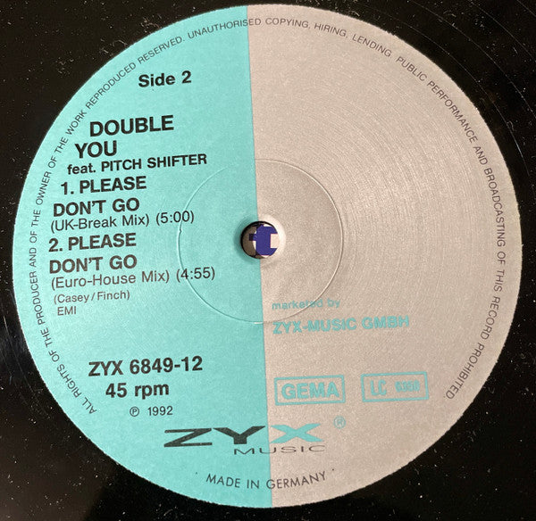 Double You feat. Pitch Shifter : Please Don't Go (The Techno Remixes) (12")