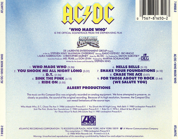 AC/DC : Who Made Who (CD, Album, Comp)