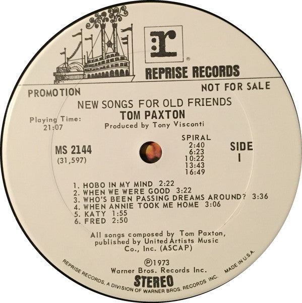 Tom Paxton : New Songs For Old Friends (LP, Album, Promo)