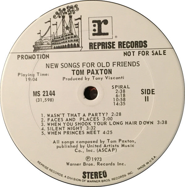 Tom Paxton : New Songs For Old Friends (LP, Album, Promo)