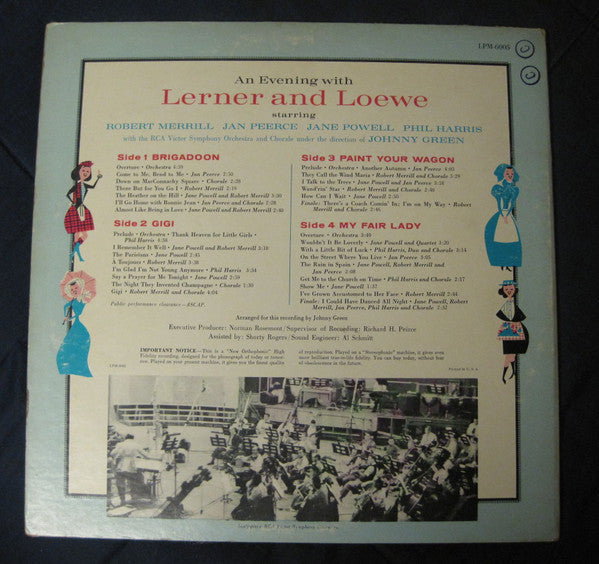 RCA Victor Symphony Orchestra And RCA Victor Chorus : An Evening with Lerner & Loewe: Brigadoon / Paint Your Wagon / Gigi / My Fair Lady (2xLP, Album, Mono, Gat)