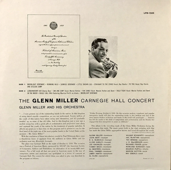 Glenn Miller And His Orchestra : The Glenn Miller Carnegie Hall Concert (LP, Album, Mono, RE, Ind)