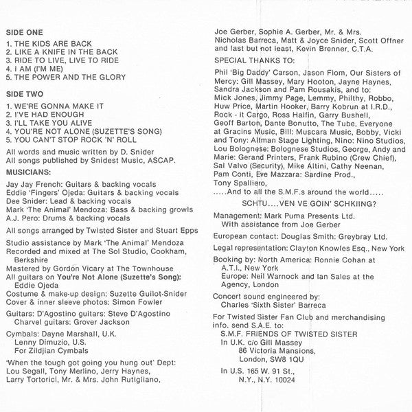 Twisted Sister : You Can't Stop Rock 'N' Roll (Cass, Album)