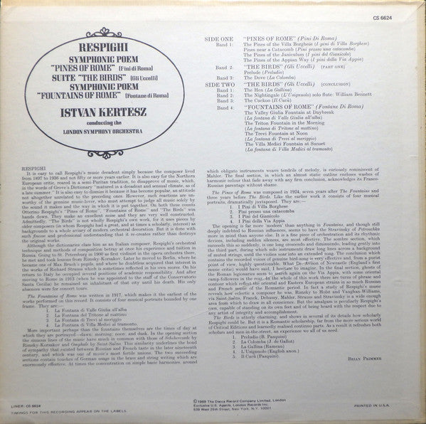 Ottorino Respighi – The London Symphony Orchestra, István Kertész : Kertesz In Rome   Pines Of Rome / The Birds / Fountains Of Rome (LP)