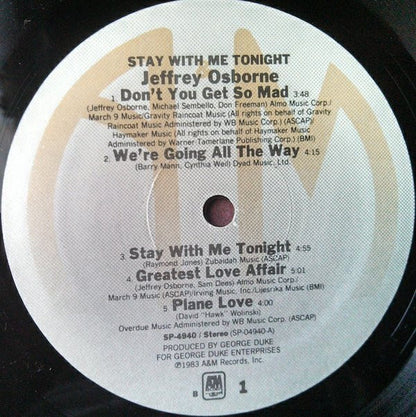 Jeffrey Osborne : Stay With Me Tonight (LP, Album, B -)