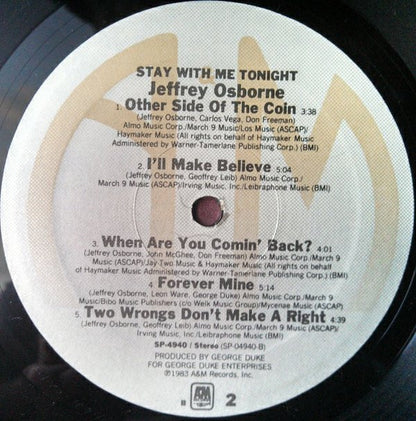 Jeffrey Osborne : Stay With Me Tonight (LP, Album, B -)