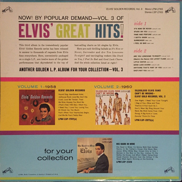 Elvis Presley : Elvis' Golden Records, Vol. 3 (LP, Comp, RP)