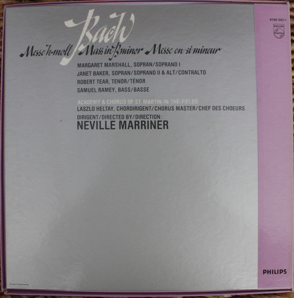 Bach*, Marshall*, Baker*, Tear*, Ramey*, Chorus* & Academy Of St. Martin-in-the-Fields*, Neville Marriner* : Messe H-Moll = Mass In B Minor = Messe En Si Mineur (3xLP, Album + Box)