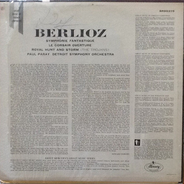 Hector Berlioz - Paul Paray, Detroit Symphony Orchestra : Symphonie Fantastique. Le Corsair Overture. Royal Hunt And Storm (The Trojans) (LP, Album, RE)