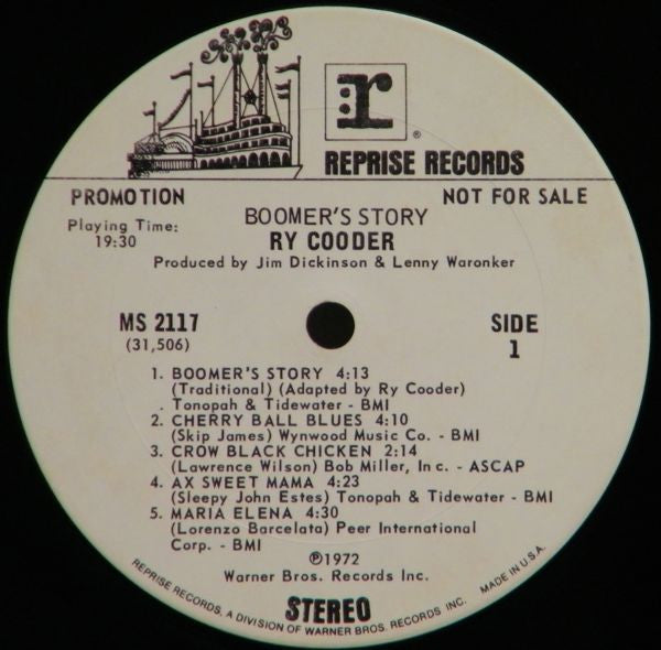 Ry Cooder : Boomer's Story (LP, Album, Promo)