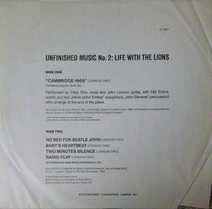 John Lennon & Yoko Ono : Unfinished Music No. 2: Life With The Lions (LP, Album,  Sc)