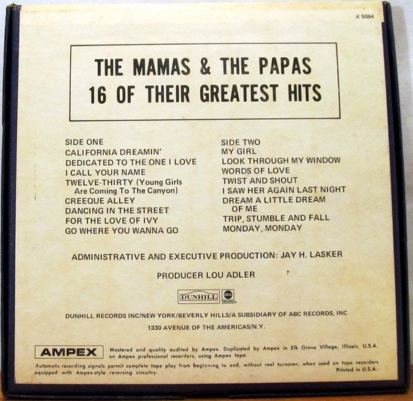The Mamas & The Papas : 16 Of Their Greatest Hits (Reel, 4tr Stereo, Comp)