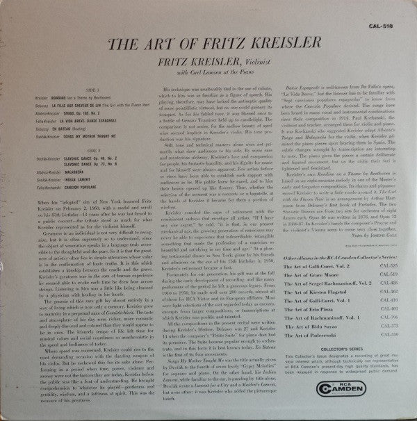 Fritz Kreisler : The Art Of Fritz Kreisler (LP, Album)