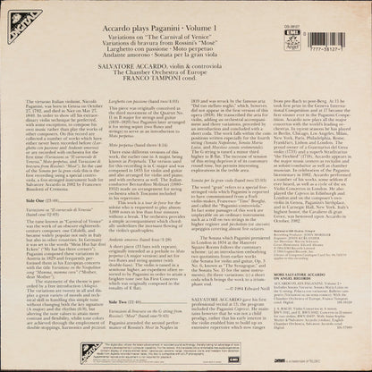 Paganini*, Salvatore Accardo, The Chamber Orchestra Of Europe, Franco Tamponi : Accardo Plays Paganini, Volume 1 (LP)