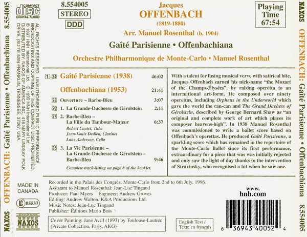 Jacques Offenbach, Orchestre Philharmonique De Monte-Carlo, Manuel Rosenthal : Gaîté Parisienne - Offenbachiana (CD)
