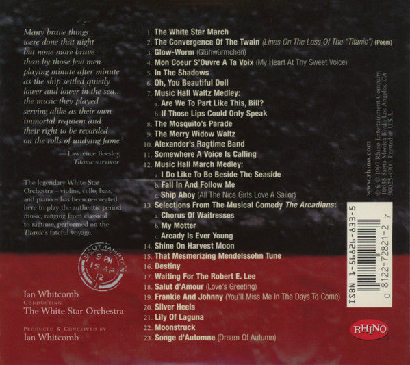 The White Star Orchestra Conducted By Ian Whitcomb : Titanic: Music As Heard On The Fateful Voyage (CD, Album, Dig)