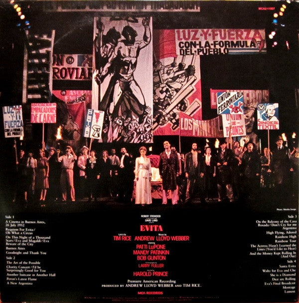 Andrew Lloyd Webber And Tim Rice : Evita: Premiere American Recording (2xLP, Album, Pin)