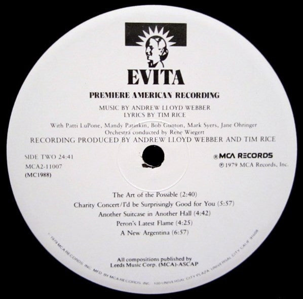 Andrew Lloyd Webber And Tim Rice : Evita: Premiere American Recording (2xLP, Album, Pin)