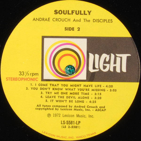 Andraé Crouch & The Disciples : Soulfully (LP, Album, Yel)