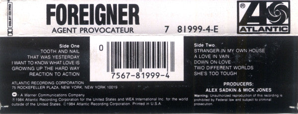 Foreigner : Agent Provocateur (Cass, Album, RE, SR,)