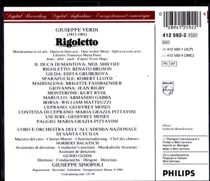 Giuseppe Verdi - Renato Bruson · Edita Gruberova · Neil Shicoff · Brigitte Fassbaender · Robert Lloyd (4) · Coro dell'Accademia Nazionale di Santa Cecilia E Orchestra dell'Accademia Nazionale di Santa Cecilia, Giuseppe Sinopoli : Rigoletto (2xCD, Album + Box, Sli)
