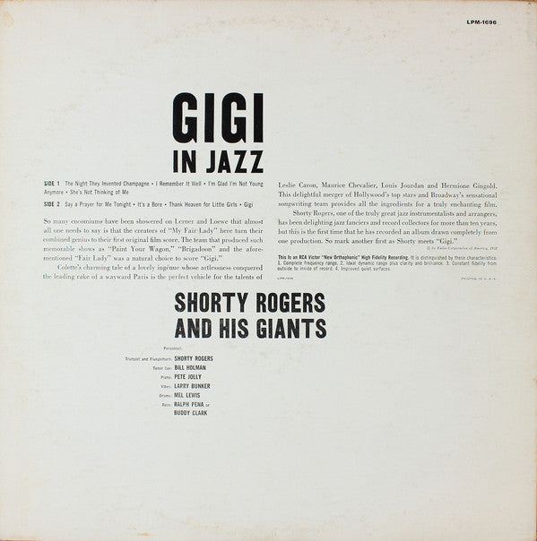 Shorty Rogers And His Giants : "Gigi" In Jazz (LP, Album, Mono)
