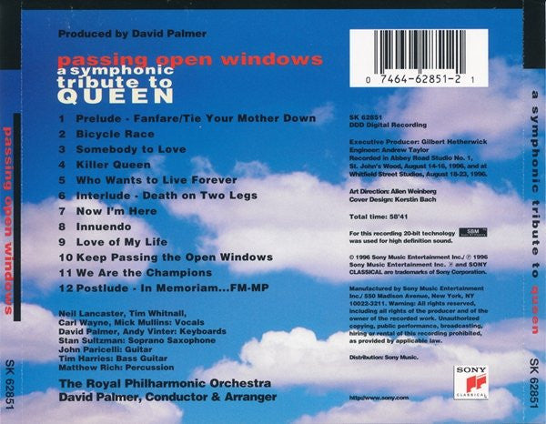 David Palmer (2), The Royal Philharmonic Orchestra : Passing Open Windows - A Symphonic Tribute To Queen (CD, Album)