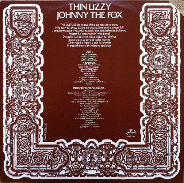 Thin Lizzy : Johnny The Fox (LP, Album, Ter)