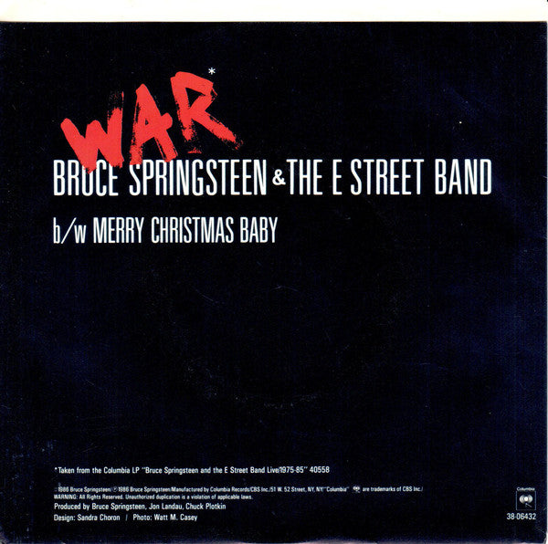 Bruce Springsteen & The E-Street Band : War (7", Single, Styrene, Pit)