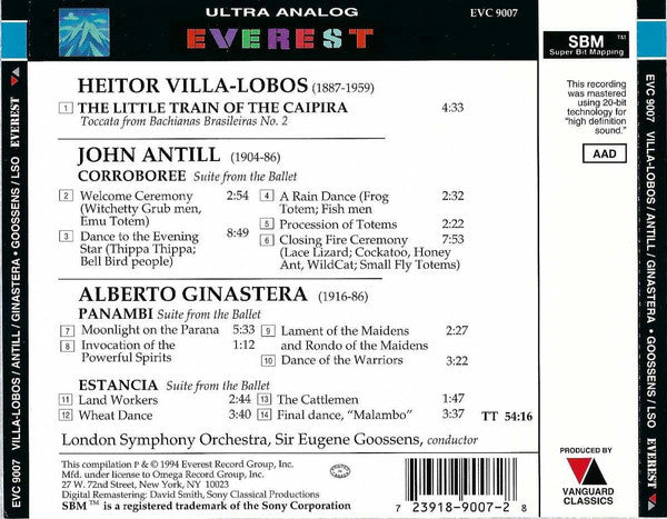Heitor Villa-Lobos / John Antill / Alberto Ginastera - Sir Eugene Goossens, The London Symphony Orchestra : The Little Train Of The Caipira / Corroboree / Estancia • Panambi (CD, Comp, RE, RM)