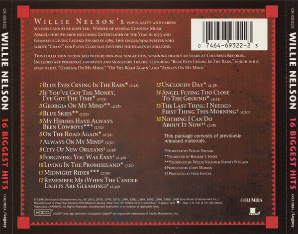 Willie Nelson : 16 Biggest Hits (HDCD, Comp)