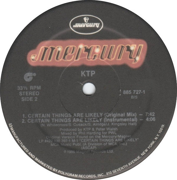 Kissing The Pink : Certain Things Are Likely (12", Single)