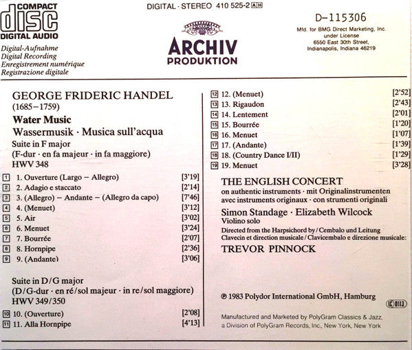 Georg Friedrich Händel – The English Concert, Trevor Pinnock : Water Music (CD, Album, Club)