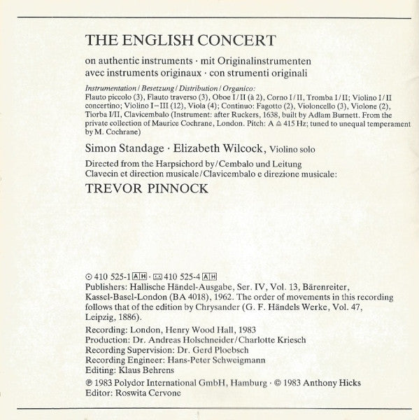 Georg Friedrich Händel – The English Concert, Trevor Pinnock : Water Music (CD, Album, Club)