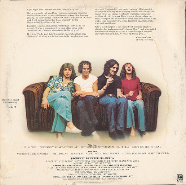 Peter Frampton : I'm In You (LP, Album, Club, RCA)