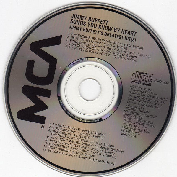 Jimmy Buffett : Songs You Know By Heart (Jimmy Buffett's Greatest Hit(s)) (CD, Comp, Club, RE, RP)