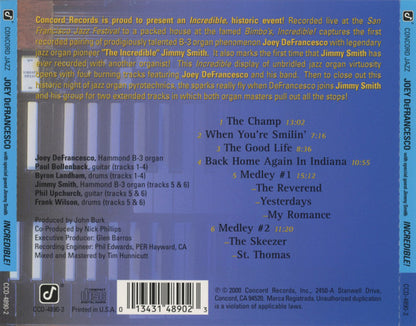 Joey DeFrancesco With Special Guest Jimmy Smith : Incredible! (CD, Album)