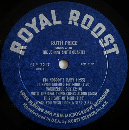 Ruth Price Sings With Johnny Smith Quartet : Ruth Price Sings With The Johnny Smith Quartet (LP, Album, Mono)