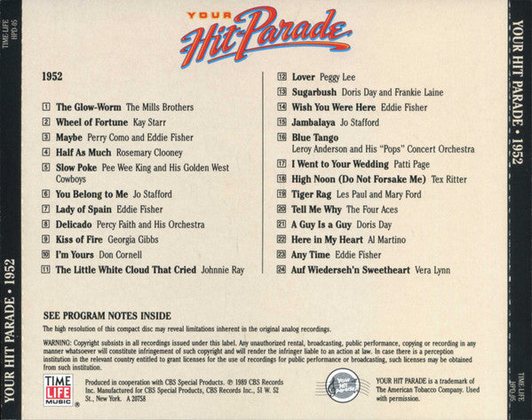 Various : Your Hit Parade 1952 (CD, Comp, RM)