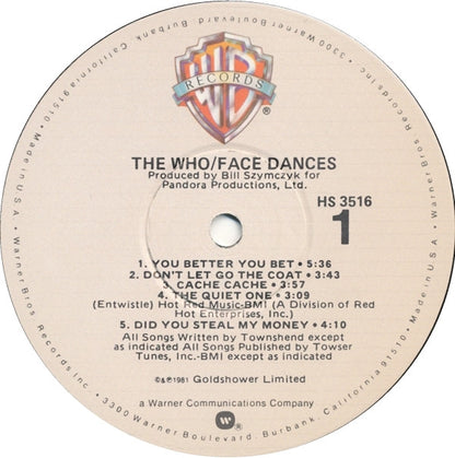 The Who : Face Dances (LP, Album, Win)