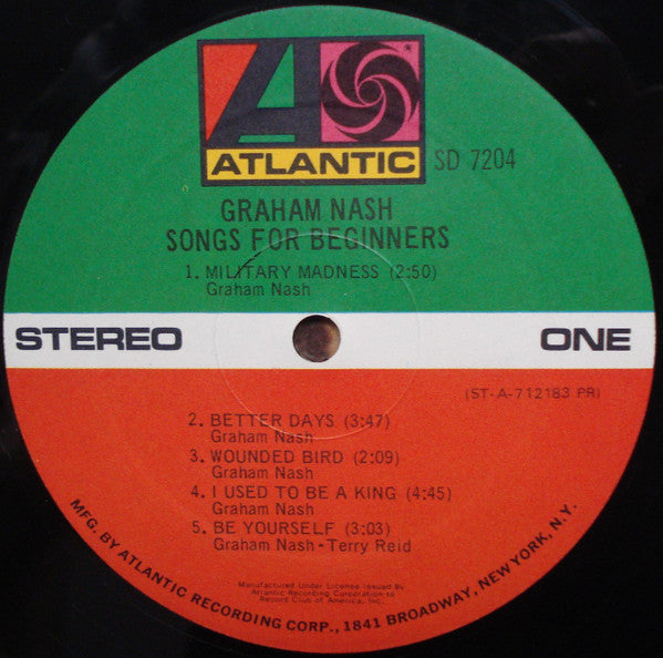 Graham Nash : Songs For Beginners (LP, Album, Club, PR )