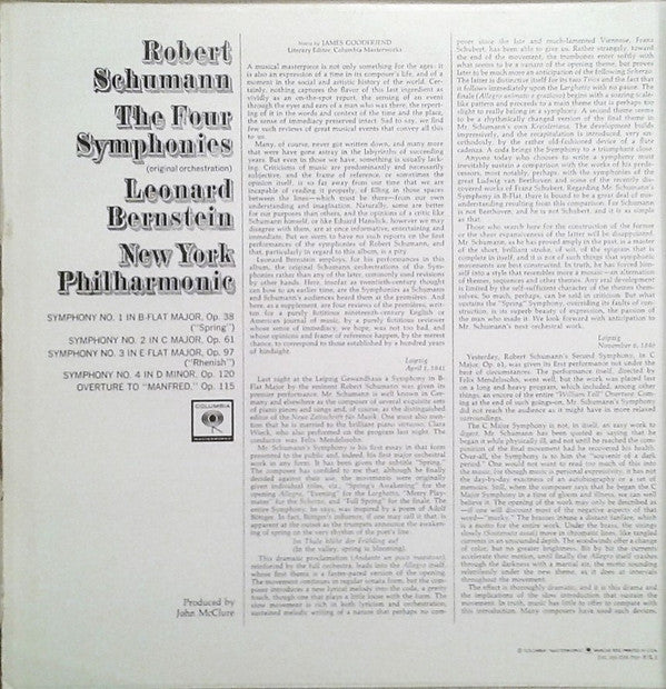 Leonard Bernstein, The New York Philharmonic Orchestra, Robert Schumann : Robert Schumann The Four Symphonies (3xLP, Album, Box)