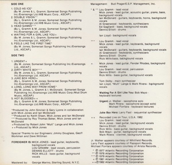 Foreigner : Records (Cass, Comp, SR,)