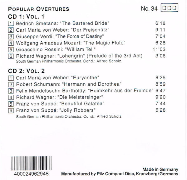 Süddeutsche Philharmonie Conducted By Alfred Scholz : Popular Overtures - Vol. 1 And 2 (2xCD, Comp)