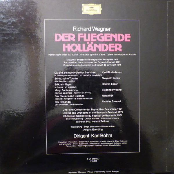 Richard Wagner, Gwyneth Jones, Sieglinde Wagner, Thomas Stewart (2), Karl Ridderbusch, Hermin Esser, Harald Ek, Chor der Bayreuther Festspiele Und Orchester der Bayreuther Festspiele, Karl Böhm : Der Fliegende Holländer (3xLP + Box)