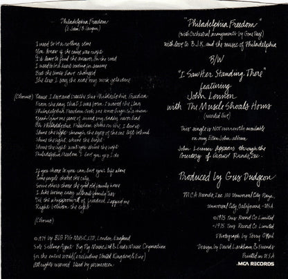 Elton John Band : Philadelphia Freedom (7", Single, Glo)